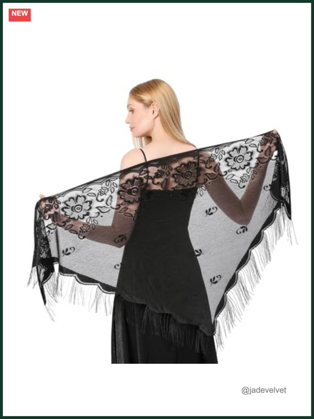 Women's Lace Triangle Shawl Wrap with Tassels - Elegant Wedding & Evening Party